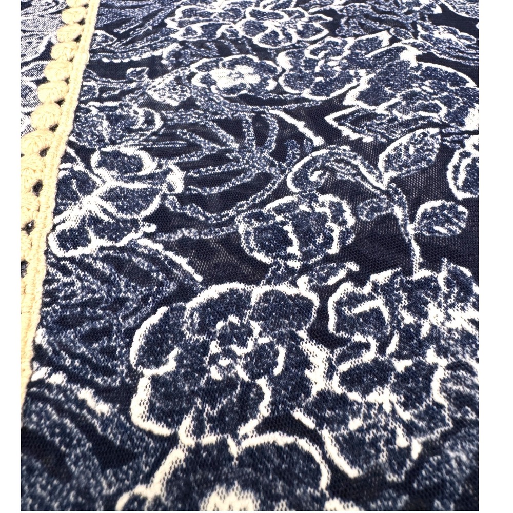Lavish Floral Kimono Wrap Blue Size Small Boho Beach Mesh Vacation Cover Up - Picture 5 of 7